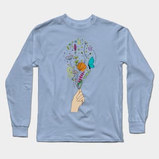 Hand holding beautiful flowers Long Sleeve T-Shirt